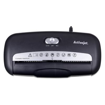 15. Activejet Niszczarka ASH-0601S, P-2, 10 l, pasek 6 mm, 6 kartek, czarna.