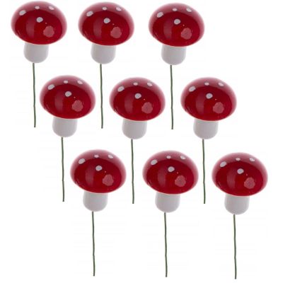 9. FIGURKA DEKORACYJNA GRZYBKI MUCHOMORKI NA DRUCIKU 9SZT