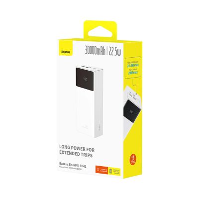 7. Powerbank Baseus EnerFill FP41 30000mAh 22.5W z kablem Baseus Simple USB-A - USB-C 3A 30cm - biały