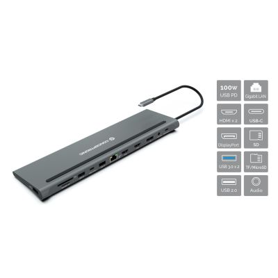2. Stacja dokująca CONCEPTRONIC 12-1 USB-C->2xHDMI/3xUSB-A/DP/+ 18cm gr