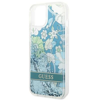 6. Etui Guess Flower Liquid Glitter na iPhone 14 Plus - zielone