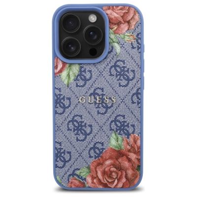 3. Etui Guess 4G Flowers Print MagSafe na iPhone 16 Pro Max - niebieskie