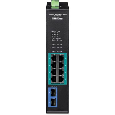 2. Przełącznik TRENDnet 10-portowy Indust. Przełącznik Gbit PoE+ na szynę DIN -20/+65°C