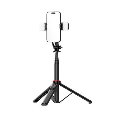 16. Selfie stick WC12YDS teleskopowy tripod 1.3m ze stopu aluminium z podwójną lampą i uchwytem na telefon - czarny