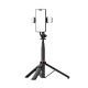 16. Selfie stick WC12YDS teleskopowy tripod 1.3m ze stopu aluminium z podwójną lampą i uchwytem na telefon - czarny