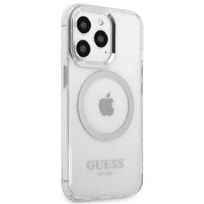 4. Etui Guess Metal Outline MagSafe na iPhone 13 Pro / iPhone 13 - srebrne
