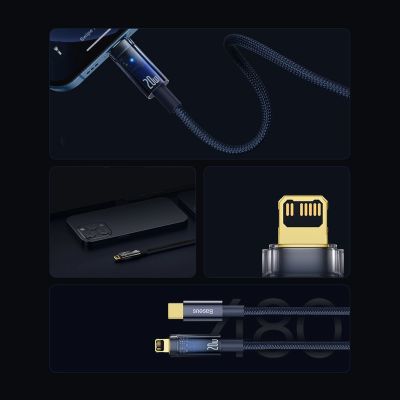 12. Kabel Baseus CATS000003 Lightning - USB-C 20W 480Mb/s 1m - niebieski