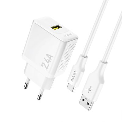 Ładowarka sieciowa Dudao A23TEU 2.4A GaN USB-A z kablem USB-A - USB-C - biała