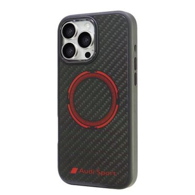 3. Etui Audi Carbon Fiber Sport Red Circle MagSafe na iPhone 16 Pro Max 6.9" - czarne