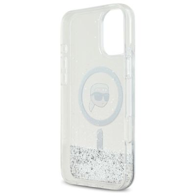 7. Etui Karl Lagerfeld Liquid Glitter Karl Head Magsafe na iPhone 16 - przezroczyste