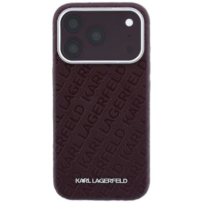 3. Etui Karl Lagerfeld Grained Allover Logo Metal Elongated MagSafe na iPhone 17 Pro / 18 Pro Max - burgundowe