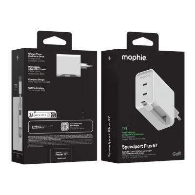 8. mophie Speedport 67 Uniwersalne Biały Prąd przemienny Szybkie ładowanie Wewnętrzna