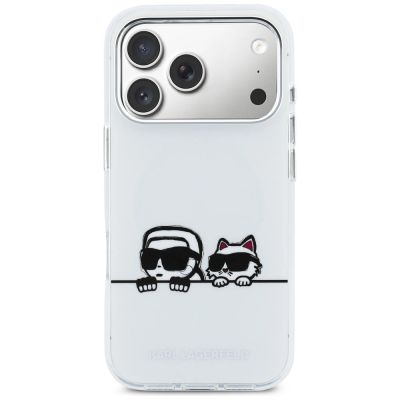 3. Etui Karl Lagerfeld IML Karl & Choupette Peekaboo Logo MagSafe na iPhone 17 Pro - białe