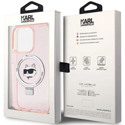 8. Etui Karl Lagerfeld Ring Stand Choupette Head MagSafe do iPhone 15 Pro Max - różowe