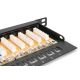 11. Digitus Panel krosowy (patch panel) high density 19'' 24x RJ45, LSA poziom, kat.6, nieekranowany, 0.5U, czarny, prowadnica kabli