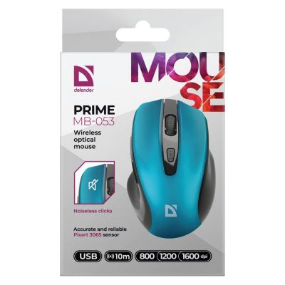 7. DEFENDER MYSZ BEZPRZEWODOWA PRIME MB-053 RF SILENT CLICK TURKUSOWA 52054