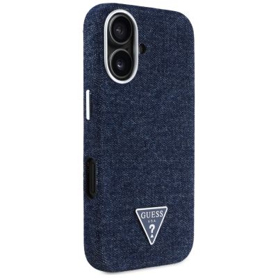 4. Etui Guess Denim Triangle Logo MagSafe na iPhone 16 - niebieskie