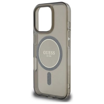 6. Etui Guess IML Glitter Circle MagSafe na iPhone 16 Pro Max - czarne