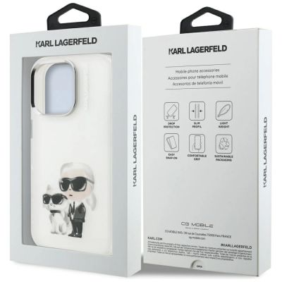 8. Etui Karl Lagerfeld IML Aquarelle Karl & Choupette & Logo na iPhone 16 Pro - białe