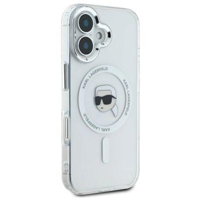 4. Etui Karl Lagerfeld IML Metal Karl Head MagSafe na iPhone 16 Plus - białe