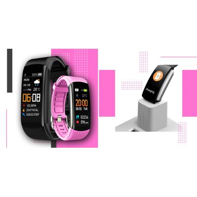 4. Smartwatch GIEWONT Czarno Różowy 2 Paski GW200-4