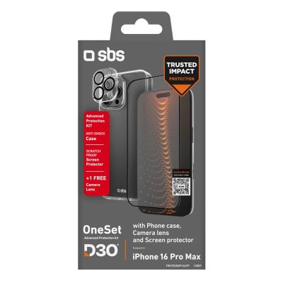 2. Zestaw SBS z technologią D3O na iPhone 16 Pro Max – etui + szkło ochronne na ekran i aparat - przezroczyste