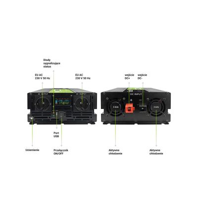 13. GREEN CELL PRZETWORNICA LCD 12V/230V 2000W/4000W CZYSTY SINUS INVGC12P2000LCD