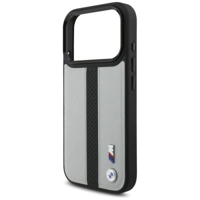 6. Etui BMW M Perforated Stripe Logo MagSafe na iPhone 17 Pro - szare