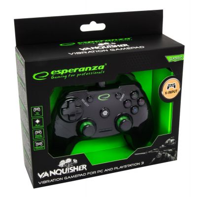 10. Gamepad Esperanza Vanquisher EGG110K (PC, PS3; kolor czarny, kolor zielony)