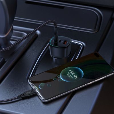 7. Ładowarka samochodowa Acefast B18 200 W 2x USB-C + USB-A - czarna