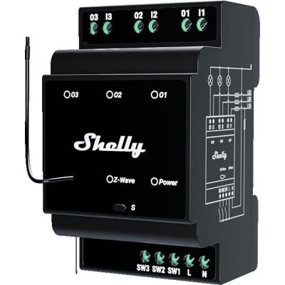 7. Sterownik trzykanałowy na szynę DIN Z-Wave Shelly Wave Pro 3 LR