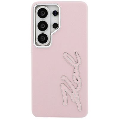 3. Etui Karl Lagerfeld Grained Signature Metal Resin Logo na Samsung Galaxy S26 Ultra - różowe