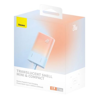 11. Powerbank Baseus Popsicle 5200mAh 20W z wbudowanym kablem Lightning (+ biały kabel Baseus Simple USB-C - USB-C 60W/20V/3A/30cm) - niebiesko-pomarańczowy