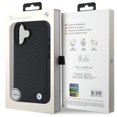 8. Etui BMW Sign Leather Diamond Metal Logo MagSafe na iPhone 16  - czarne