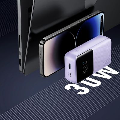 11. Mini powerbank Joyroom JR-PBC06 z wbudowanymi kablami USB-C / Lightning 30W 10000mAh - fioletowy