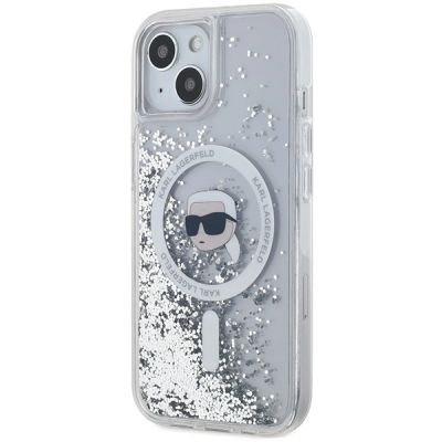 2. Etui Karl Lagerfeld Liquid Glitter Karl Head MagSafe na iPhone 15 / 14 / 13 - przezroczyste