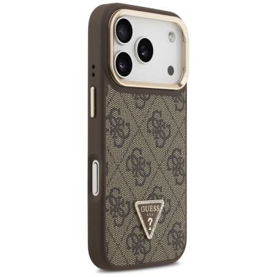 4. Etui Guess 4G PU Triangle Logo & Stand Camera Magsafe na iPhone 17 Pro - brązowe