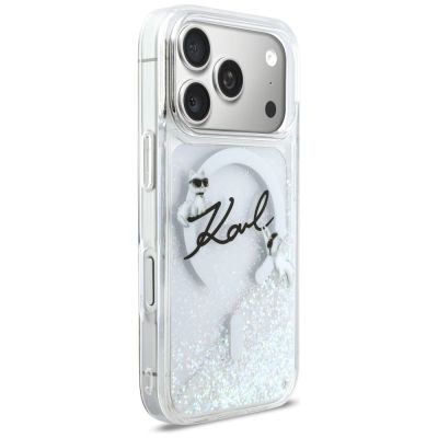 4. Etui Karl Lagerfeld Liquid Glitter Karl Script Logo MagSafe na iPhone 17 Pro - przezroczyste