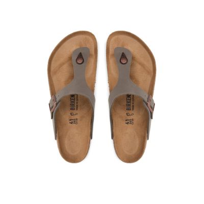 10. Japonki damskie szare-beżowe Birkenstock Gizeh Birko-Flor Nubuck Stone regular szerokie (43391)