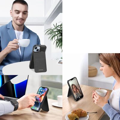 8. Etui portfel Dux Ducis Rafi Mag z podstawką 3w1 do iPhone 15 Plus z MagSafe i blokadą RFID - czarne