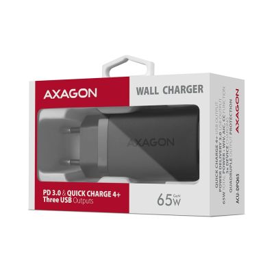 9. AXAGON ACU-DPQ65 Ładowarka sieciowa, GaN 65W, 3x port (USB-A + dual USB-C), PD3.0/QC4+/PPS/Apple