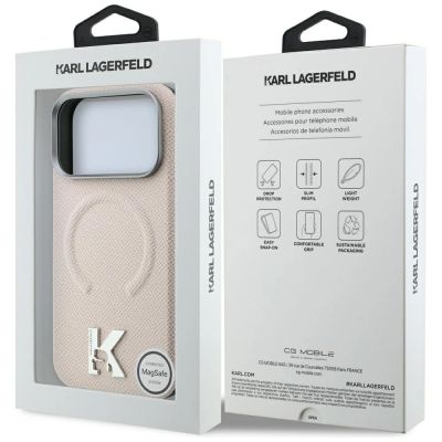 8. Etui Karl Lagerfeld Grained Embossed Ring & Kameo Logo MagSafe na iPhone 18 Pro Max / 17 Pro Max - beżowe