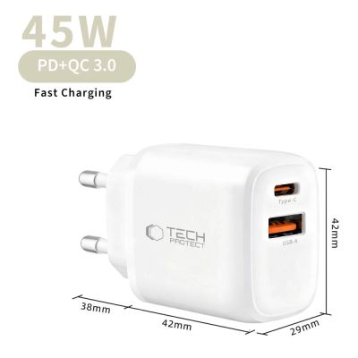 7. Ładowarka sieciowa Tech-Protect NCA45W-GAN 2-Porty 45W z kablem USB-C - biała