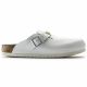 5. Chodaki damskie Birkenstock Boston ESD White skóra naturalna klapki medyczne narrow wąskie (0061378)