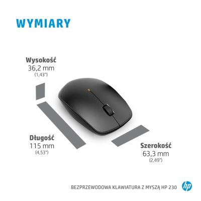 4. Zestaw klawiatura + mysz HP 230 Wireless Mouse and Keyboard Combo bezprzewodowe czarne 18H24AA#ABB