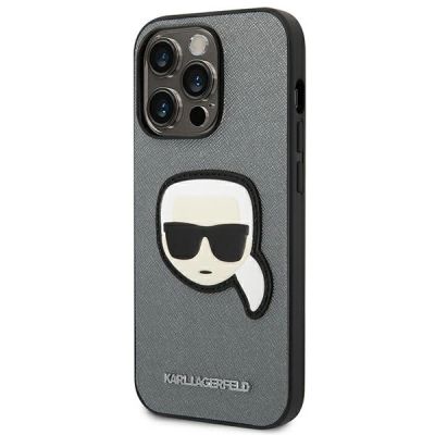 2. Etui Karl Lagerfeld Saffiano Karl's Head Patch na iPhone 14 Pro - srebrne