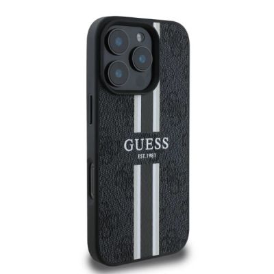 4. Etui Guess 4G Printed Stripes MagSafe na iPhone 16 Pro - czarne
