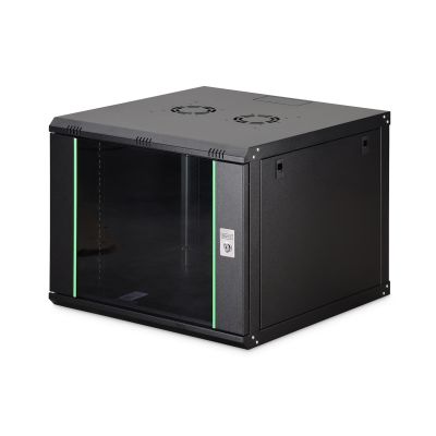 10. Szafa sieciowa wisząca DYNAmic 19" 9U rack 600x600, drzwi szyba, czarny, niedzielona, złożona, 60kg