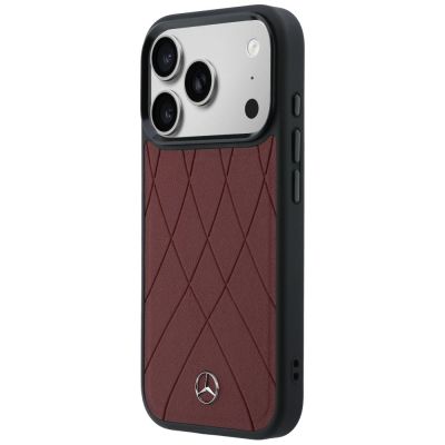 2. Etui Mercedes Leather with Crossed Lines MagSafe na iPhone 17 Pro Max - czerwone