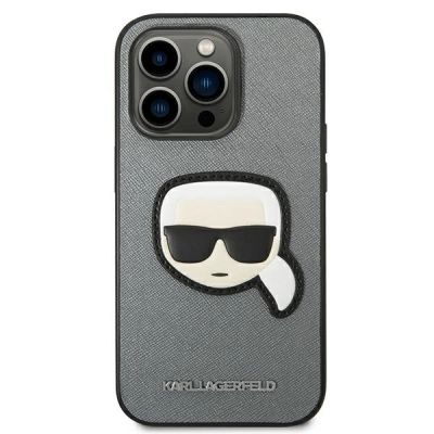 3. Etui Karl Lagerfeld Saffiano Karl's Head Patch na iPhone 14 Pro - srebrne